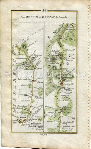1778 Taylor & Skinner Ireland Road Map Antique 83/84 Palmerstown Dublin Lucan Maynooth Kilcock Cloncurry Johnstown Bridge Carbury Edenderry