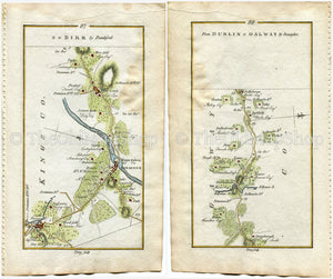 1778 Taylor & Skinner Antique Ireland Road Map 87/88 Banagher Birr Kilnaborris Eyrecourt Killmor Hearnsbrook Ramore, County Galway, Offaly