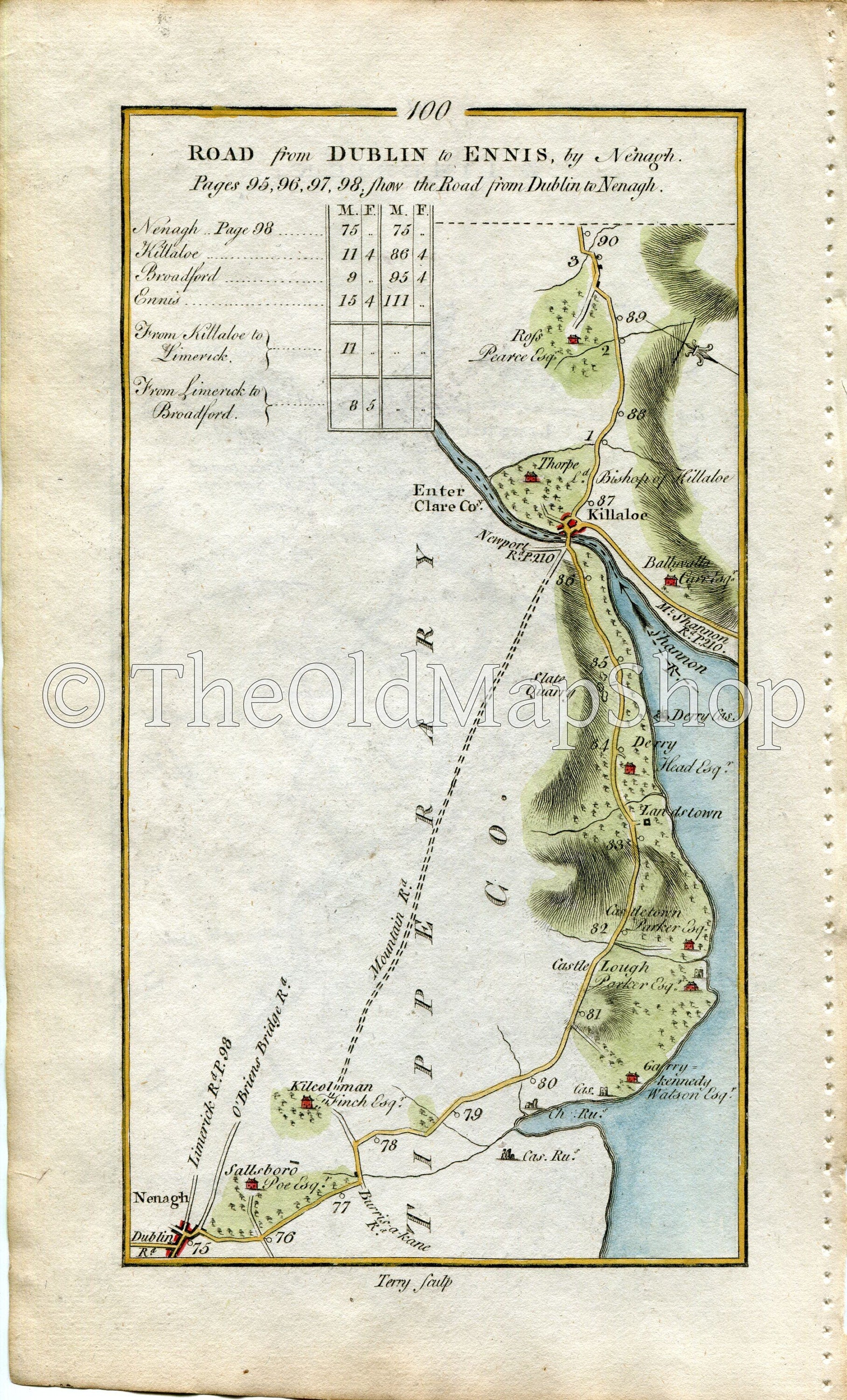 1778 Taylor & Skinner Antique Ireland Road Map 99/100 Castleconnell Newport Castletroy Annacotty Nenagh Killaloe Tipperary Limerick Clare