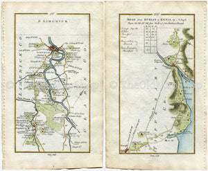 1778 Taylor & Skinner Antique Ireland Road Map 99/100 Castleconnell Newport Castletroy Annacotty Nenagh Killaloe Tipperary Limerick Clare