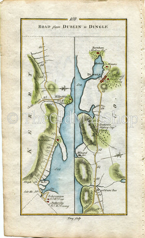 1778 Taylor & Skinner Antique Ireland Road Map 107/108 Abbeyfeale Castleisland Ballyseede Tralee Derrymore Kilgobbin Lispole Brackluin