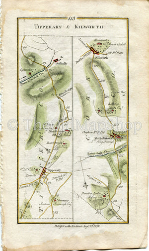 1778 Taylor & Skinner Antique Ireland Road Map 113/114 Mitchelstown Galbally Kilworth Clogheen Freshford Urlingford Tipperary Kilkenny Cork