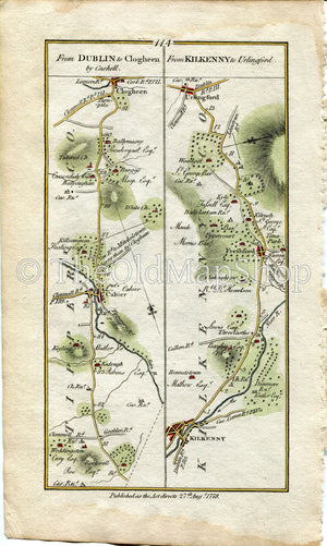 1778 Taylor & Skinner Antique Ireland Road Map 113/114 Mitchelstown Galbally Kilworth Clogheen Freshford Urlingford Tipperary Kilkenny Cork