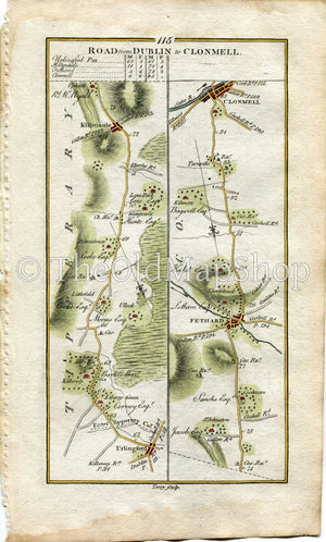 1778 Taylor & Skinner Antique Ireland Road Map 115/116 Urlingford Kilcooley Killenaule Fethard Clonmel Dublin Clondalkin Tipperary