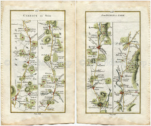 1778 Taylor & Skinner Antique Ireland Road Map 117/118 Newcastle Kill Johnstown Rathcoole Naas Killashee Kilcullen Moone Castledermot Carlow