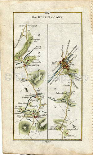 1778 Taylor & Skinner Antique Ireland Road Map 121/122 Ballyboy Clonmel Clogheen Ballyporeen Fermoy Rathcormac Glanmire Cork Tipperary