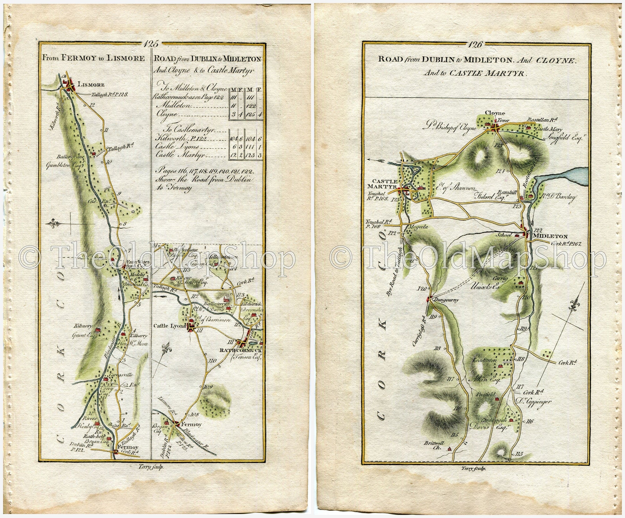 1778 Taylor & Skinner Antique Ireland Road Map 125/126 Fermoy Kilmurry ...