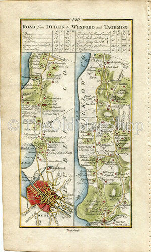 1778 Taylor & Skinner Antique Ireland Road Map 139/140 Baltinglass Tullow Dublin Donnybrook Shankill Bray Delgany Kilcoole Newcastle Wicklow