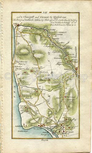 1778 Taylor & Skinner Antique Ireland Road Map 141/142 Glenealy Rathdrum Arklow Ardanary Kilpoole Camolin Ferns Enniscorthy Wexford Wicklow