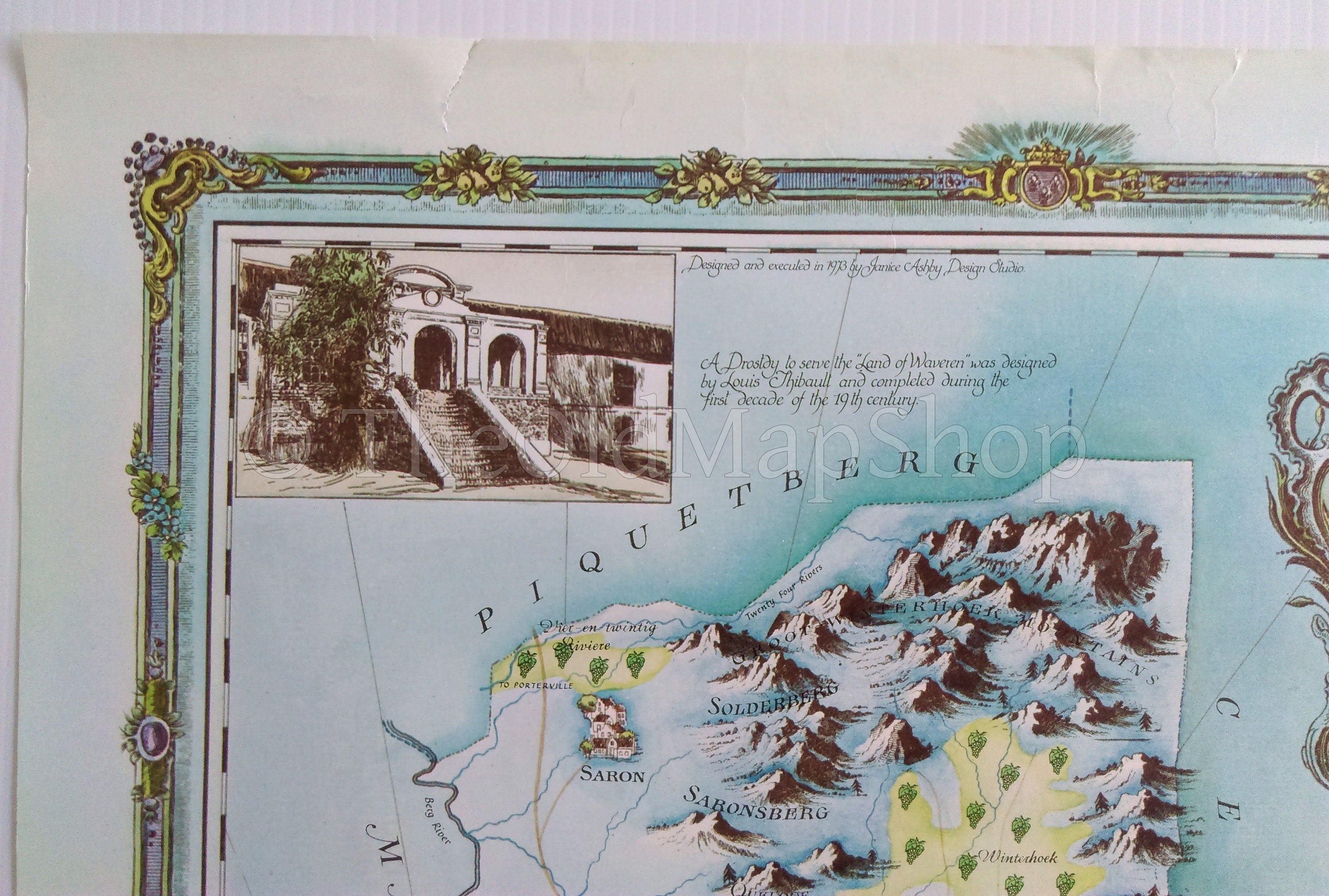 South Africa, Tulbagh Wine Region Vinyard Winery Map, 1973 Janice Ashby Pictorial Map, Poster