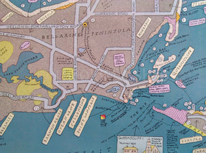 c.1984 Port Phillip Bay Play Pictorial Map Melbourne Geelong Portsea Queenscliff Sorrento Rosebud Frankston Mornington Victoria Australia