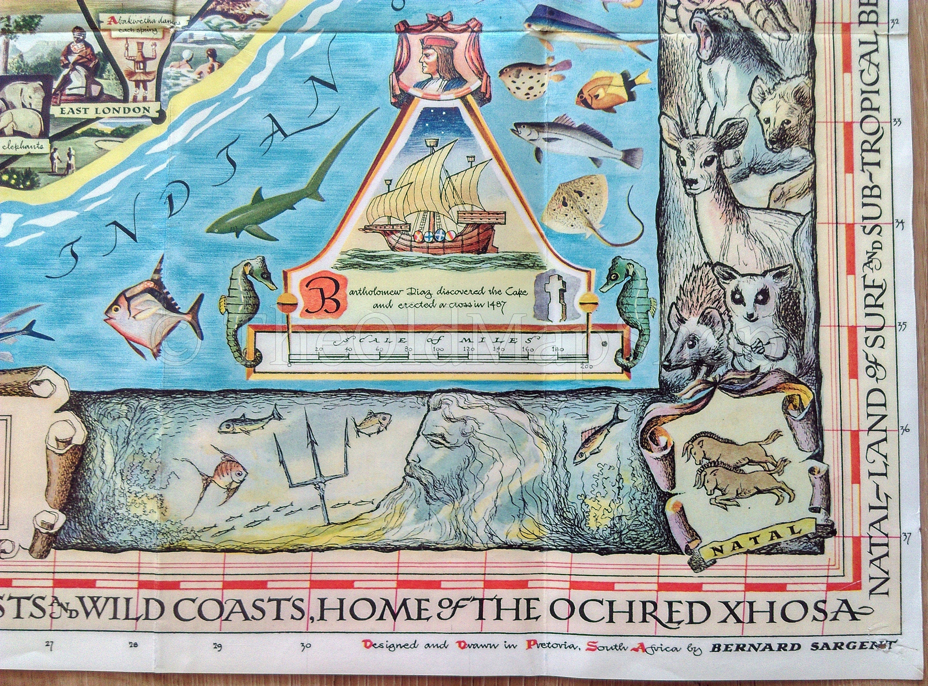 c.1950 South Africa Pictorial Map by Bernard Sargent