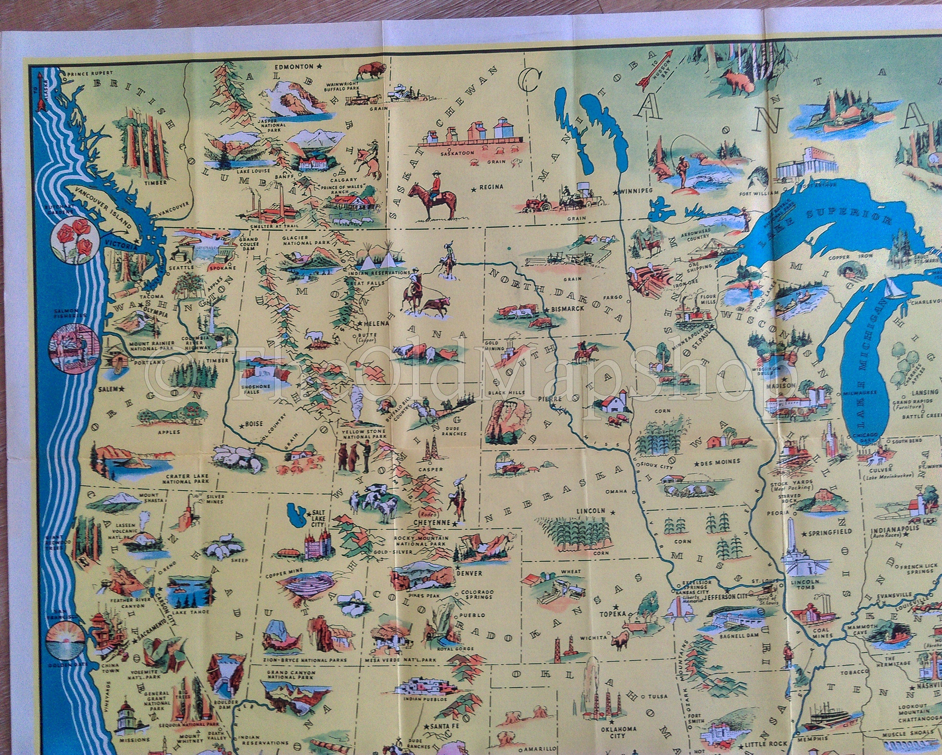 1936 North America Pictorial Map - America. Beauty • Wonders • Inspiration • Progress • Without End.