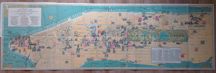 1928 Pictorial Map of New York City.....Compliments of The Chase National Bank, 1928 Arthur Crosby Service.