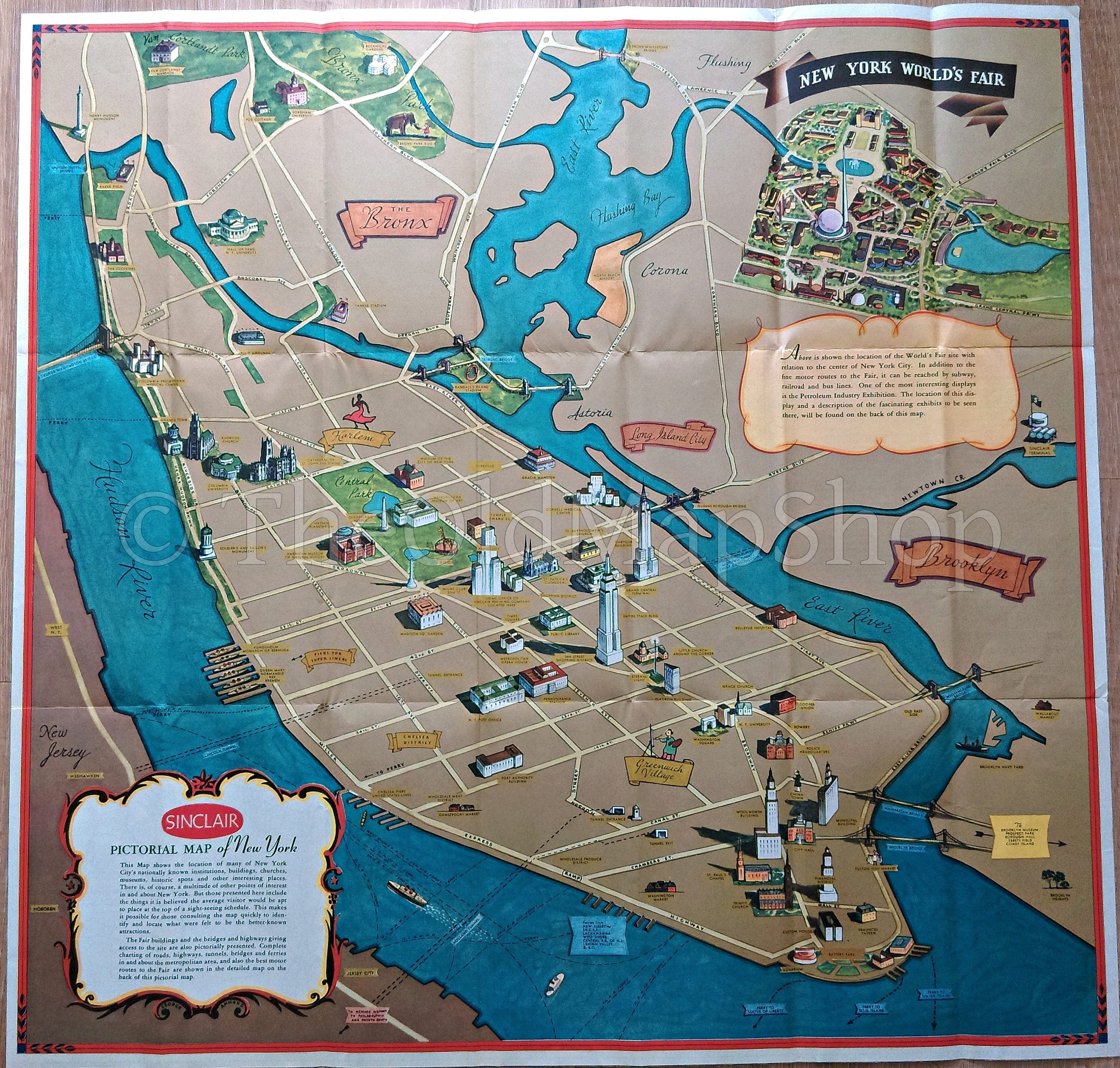 1939 George Annand Pictorial Map of New York City & The World's Fair for Sinclair Oil