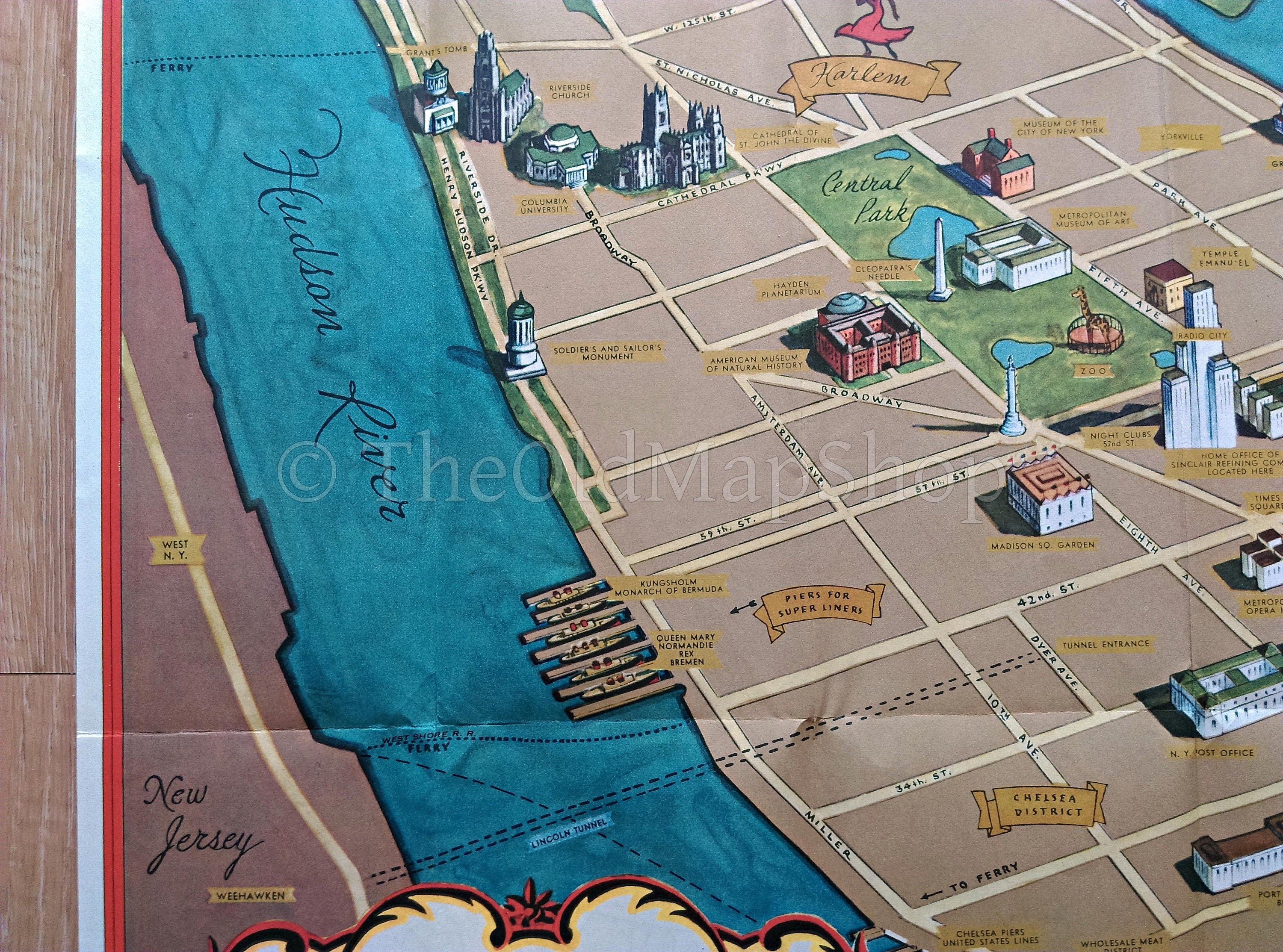 1939 George Annand Pictorial Map of New York City & The World's Fair for Sinclair Oil