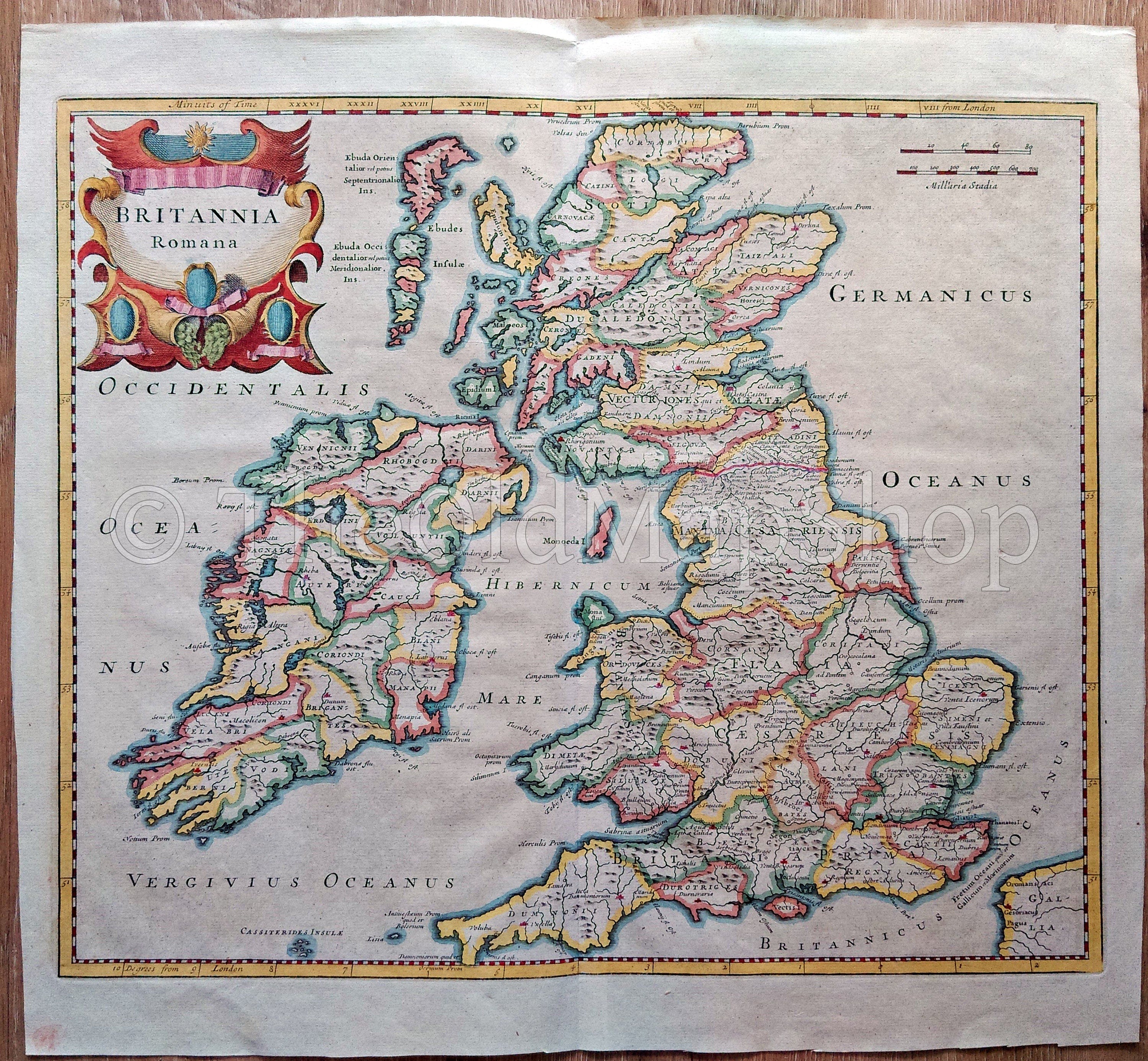 1722 Britannia Romana Antique Map by Robert Morden - Roman Britain, England, Ireland, Scotland, Wales, From Camden's Britannia - The Old Map Shop