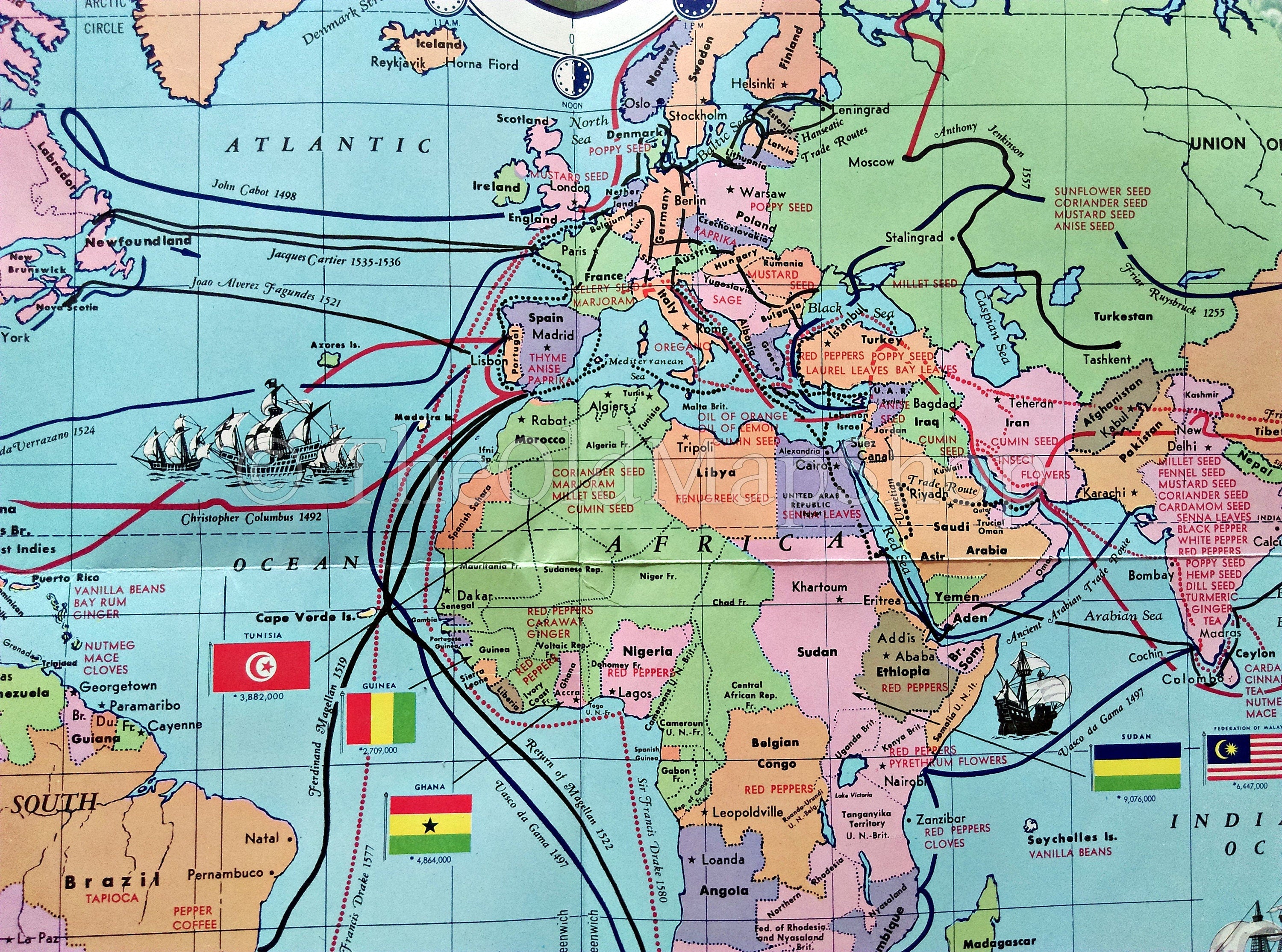 c.1959 McCormick's Pictorial Map of the World. Tea, Coffee, Spice Map of the world,