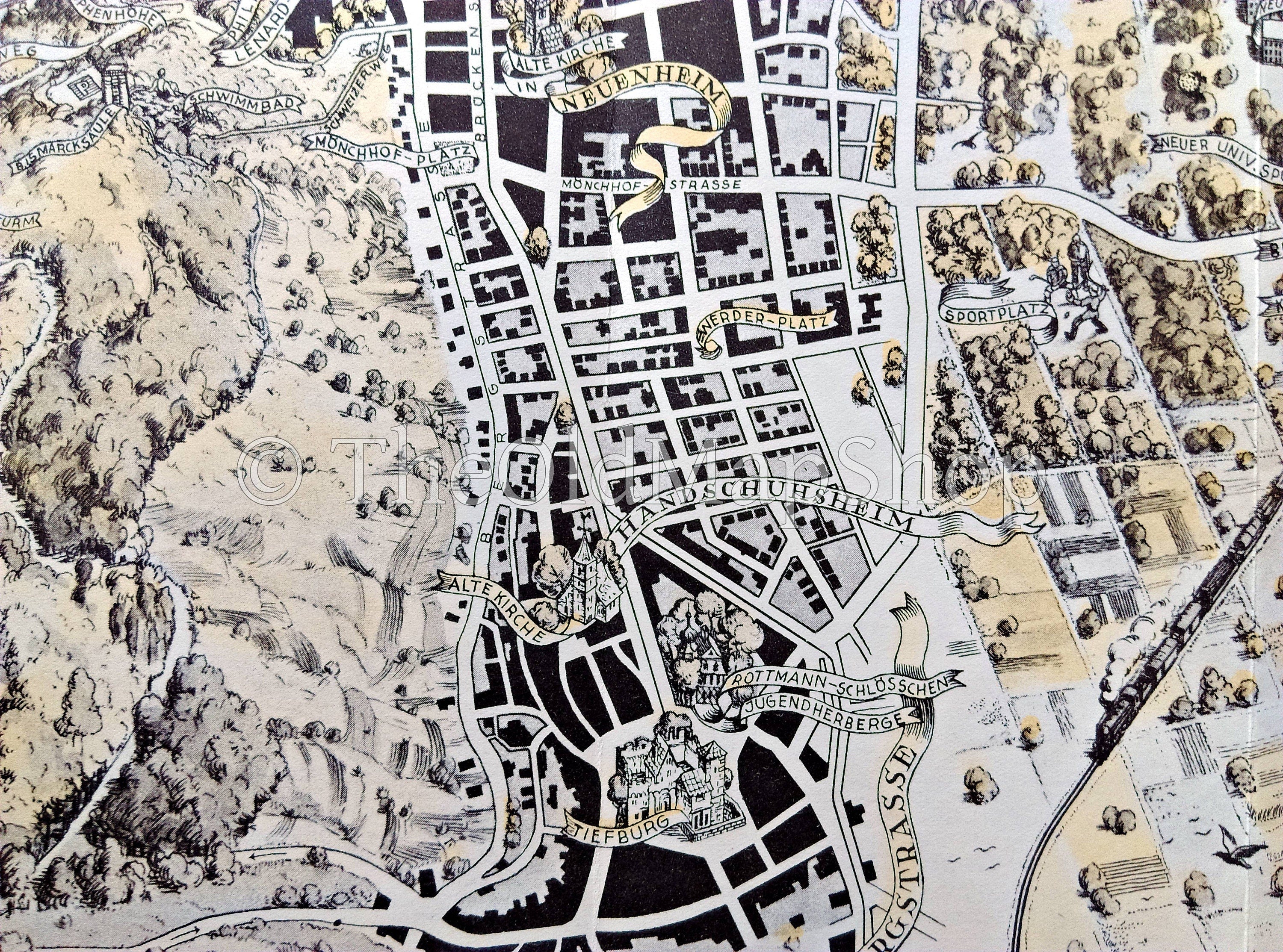 1937 Heidelberg, Germany Pictorial Map by German Artist Leo Faller