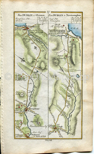 1778 Taylor & Skinner Antique Ireland Road Map 21/22 Ballymena Ballygarvey Broughshane Glenarm Clough Cushendall Newry Scarva Armagh Antrim