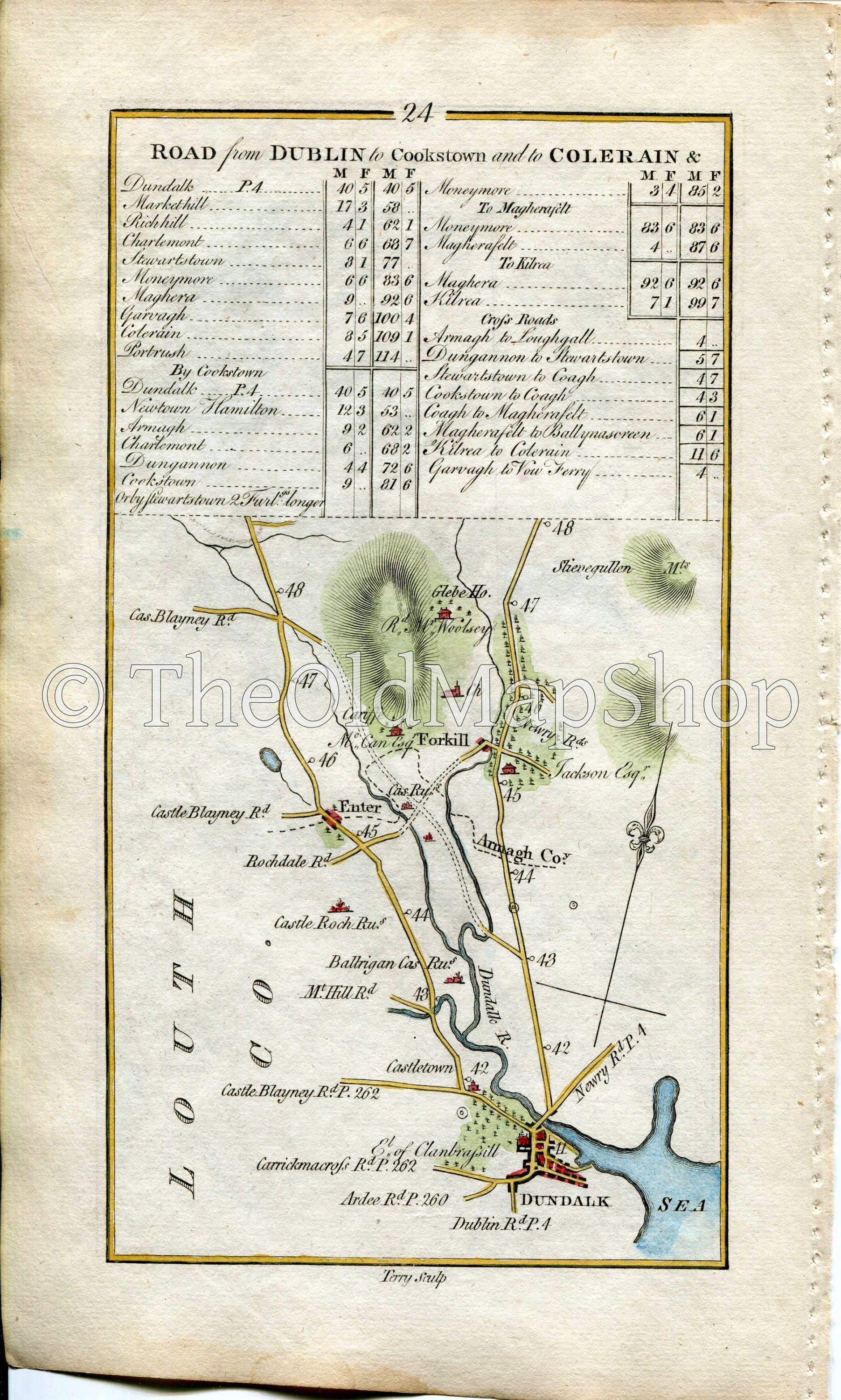 1778 Taylor & Skinner Ireland Road Map Antique 23/24 Tandragee Portadown Lurgan Bannfoot Stewartstown Dundalk Forkhill Louth Armagh Tyrone