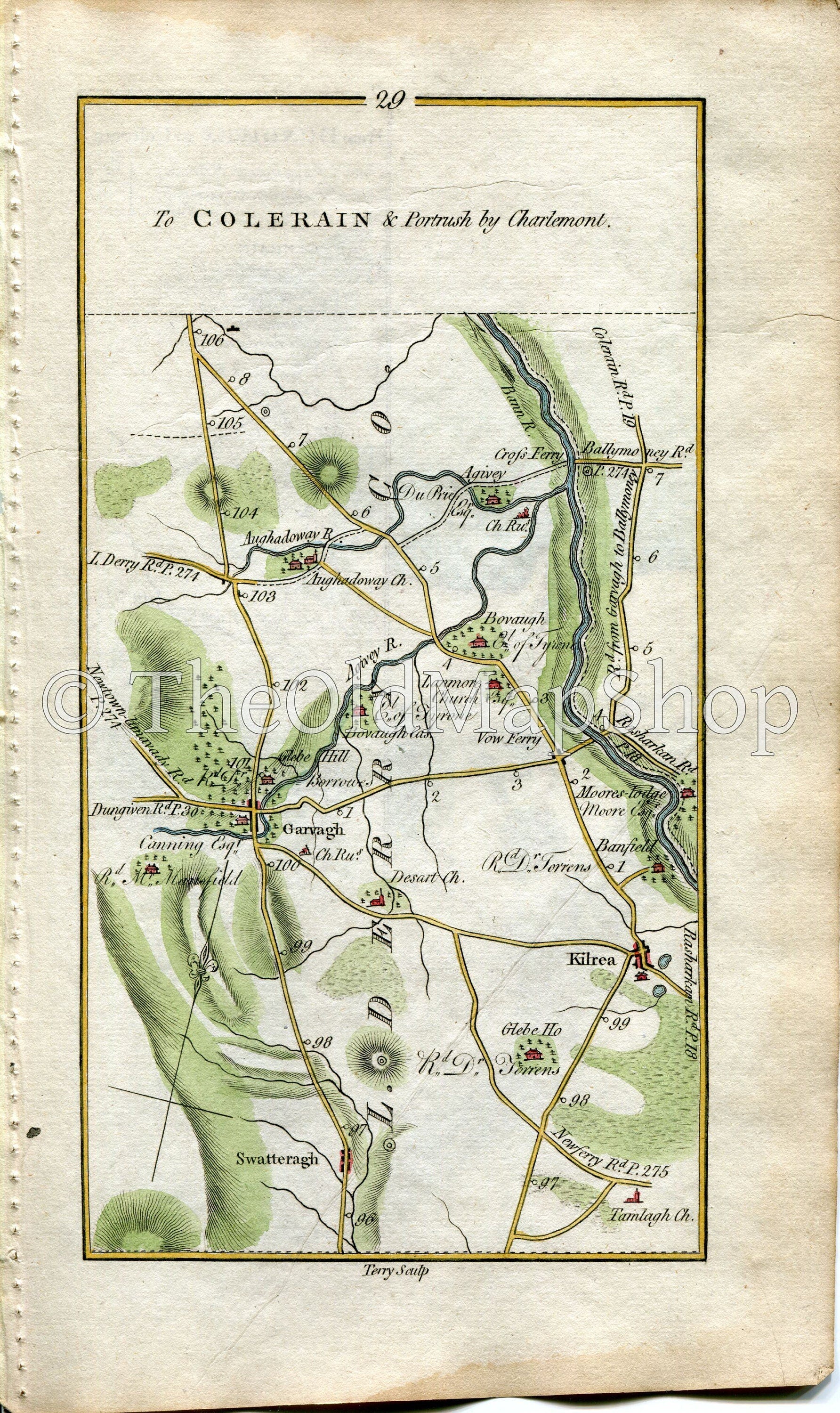 1778 Taylor & Skinner Antique Ireland Road Map 29/30 Garvagh Swatragh Kilrea Aghadowey Agivey Coleraine Portrush Dungiven County Londonderry