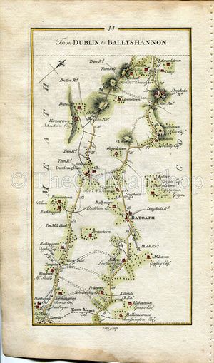 1778 Taylor & Skinner Antique Ireland Road Map 43/44 Mulhuddart Dublin Dunboyne Dunshaughlin Ratoath Dunsany Hill of Tara County Meath