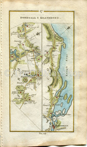 1778 Taylor & Skinner Antique Ireland Road Map 47/48 Lisnaske Maguiresbridge Lisbellaw Enniskillen Churchill Rosscor Ballyshannon Ballintra