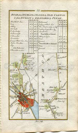 1778 Taylor & Skinner Antique Ireland Road Map 55/56 Abbotstown Dublin Damastown Dunboyne Parsonstown Trim Trimblestown Kildalkey Westmeath