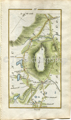 1778 Taylor & Skinner Antique Ireland Road Map 59/60 Ballyconnell Bawnboy Swanlinbar Lough Macnean Blacklion Belcoo Manorhamilton Lurganboy