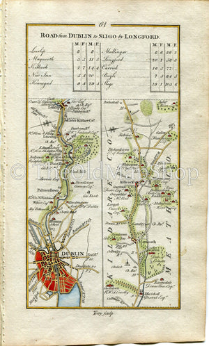 1778 Taylor & Skinner Antique Ireland Road Map 61/62 Palmerstown Dublin Lucan Leixlip Maynooth Kilcock Kinnegad Mullingar Kildare Westmeath