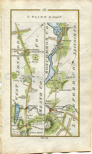 1778 Taylor & Skinner Antique Ireland Road Map 63/64 Edgeworthstown Ballinalack Longford Aghnamona Jamestown Carrick-On-Shannon Ballinafad