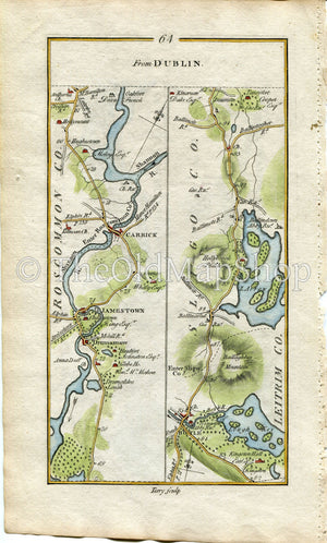 1778 Taylor & Skinner Antique Ireland Road Map 63/64 Edgeworthstown Ballinalack Longford Aghnamona Jamestown Carrick-On-Shannon Ballinafad