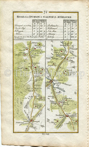 1778 Taylor & Skinner Antique Ireland Road Map 73/74 Manulla Ballyhaunis Castlebar Kinnegad Rochfortbridge Tyrrellspass Kilbeggan Horseleap