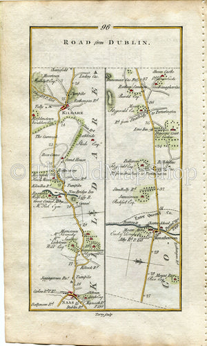 1778 Taylor & Skinner Antique Ireland Road Map 95/96 Rathcoole Dublin Broadfield Manor Kill Johnstown Naas Newbridge Kildare Monasterevin