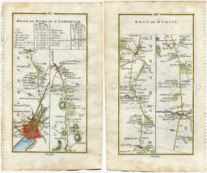 1778 Taylor & Skinner Antique Ireland Road Map 95/96 Rathcoole Dublin Broadfield Manor Kill Johnstown Naas Newbridge Kildare Monasterevin