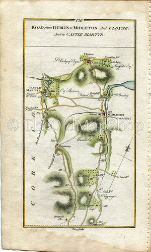 1778 Taylor & Skinner Antique Ireland Road Map 125/126 Fermoy Kilmurry Lismore Rathcormac Castlelyons Castlemartyr Cloyne Dungourney Cork