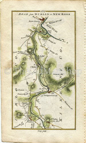 1778 Taylor & Skinner Antique Ireland Road Map 133/134 Leighlinbridge Oldleighlin Royaloak Borris Dunleckney Gowran Carlow Kilkenny Wexford