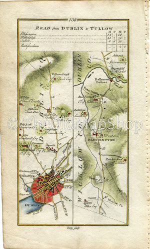 1778 Taylor & Skinner Antique Ireland Road Map 137/138 Castlecorner Ballyragget Dublin Terenure Blessington Russborough Wicklow Kilkenny