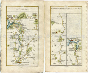 1778 Taylor & Skinner Antique Ireland Road Map 143/144 Enniscorthy Macmine Ballyharran Taghmon Castlebridge Castlellis Ballyrea Wexford