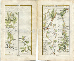 1778 Taylor & Skinner Antique Ireland Road Map 153/154 Enniscorthy Borris Carlow Moyle Castlemore Tullow Clonegall Kildavin Ryland Wexford