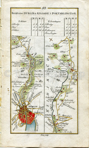 1778 Taylor & Skinner Antique Ireland Road Map 93/94 Straffan Lucan Dublin Celbridge Clane Downings Kilmeage Kildare Rathangan Portarlington