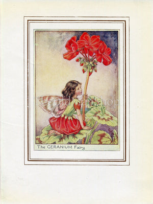 Geranium Flower Fairy 1950's Vintage Print Cicely Barker Garden Book Plate G067