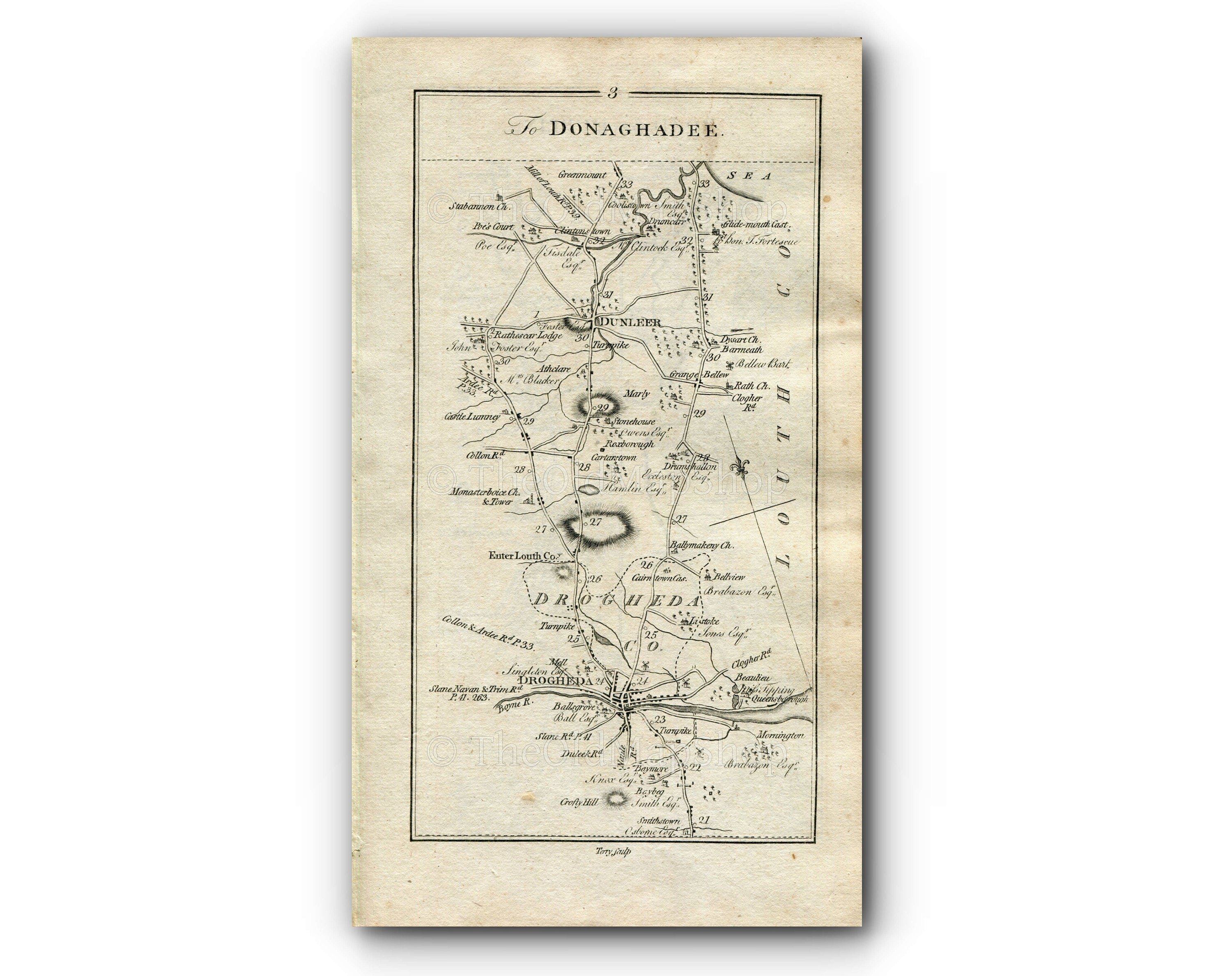 1778 Taylor & Skinner Antique Ireland Road Map 3/4 Drogheda, Dunleer Stabannan Castlebellingham Dundalk Jonesborough Newry Louth Armagh Down