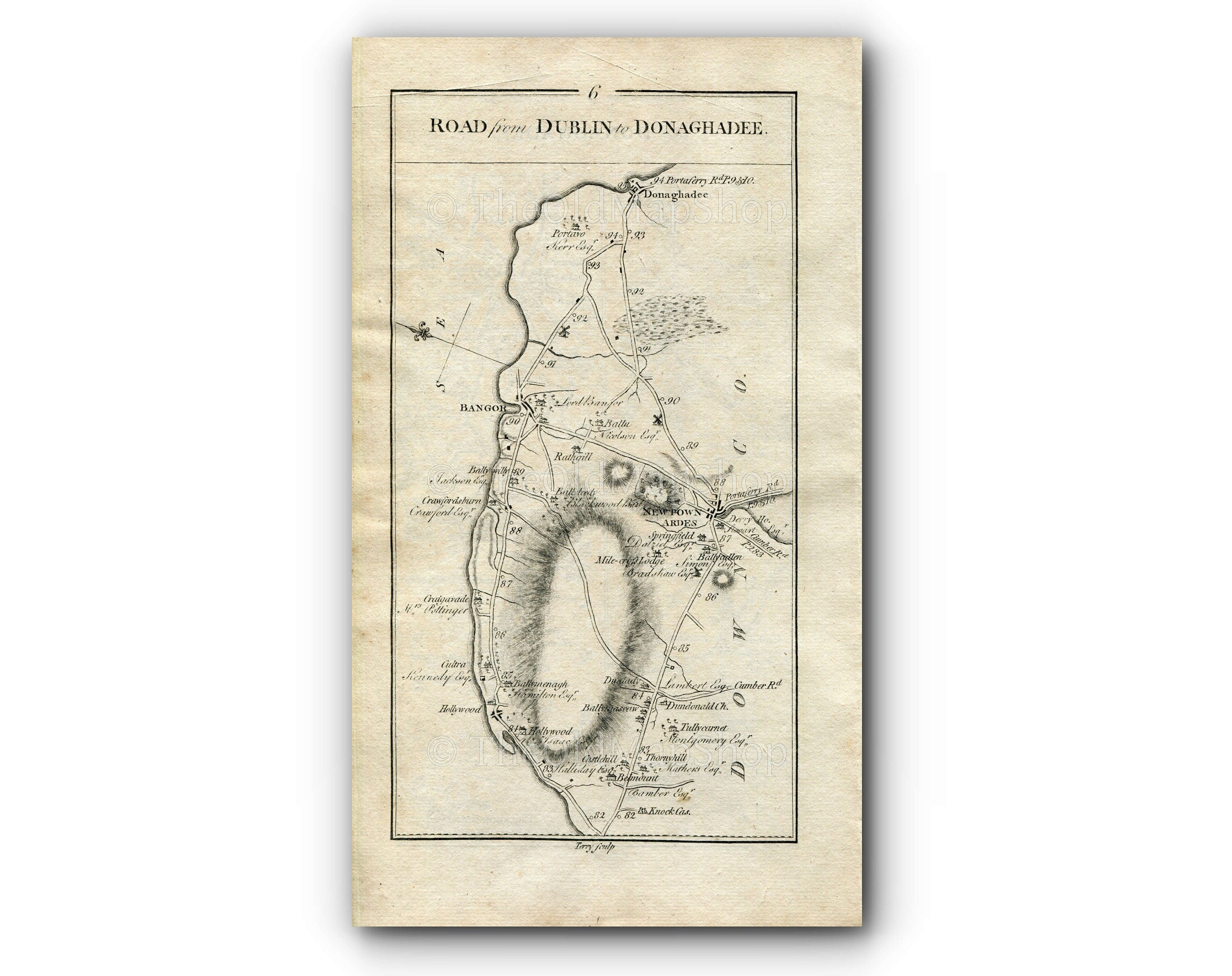 1778 Taylor & Skinner Antique Ireland Road Map 5/6 Banbridge, Dromore Lisburn Dunmurry Belfast Holywood Cultra Bangor Dundonald Newtownards