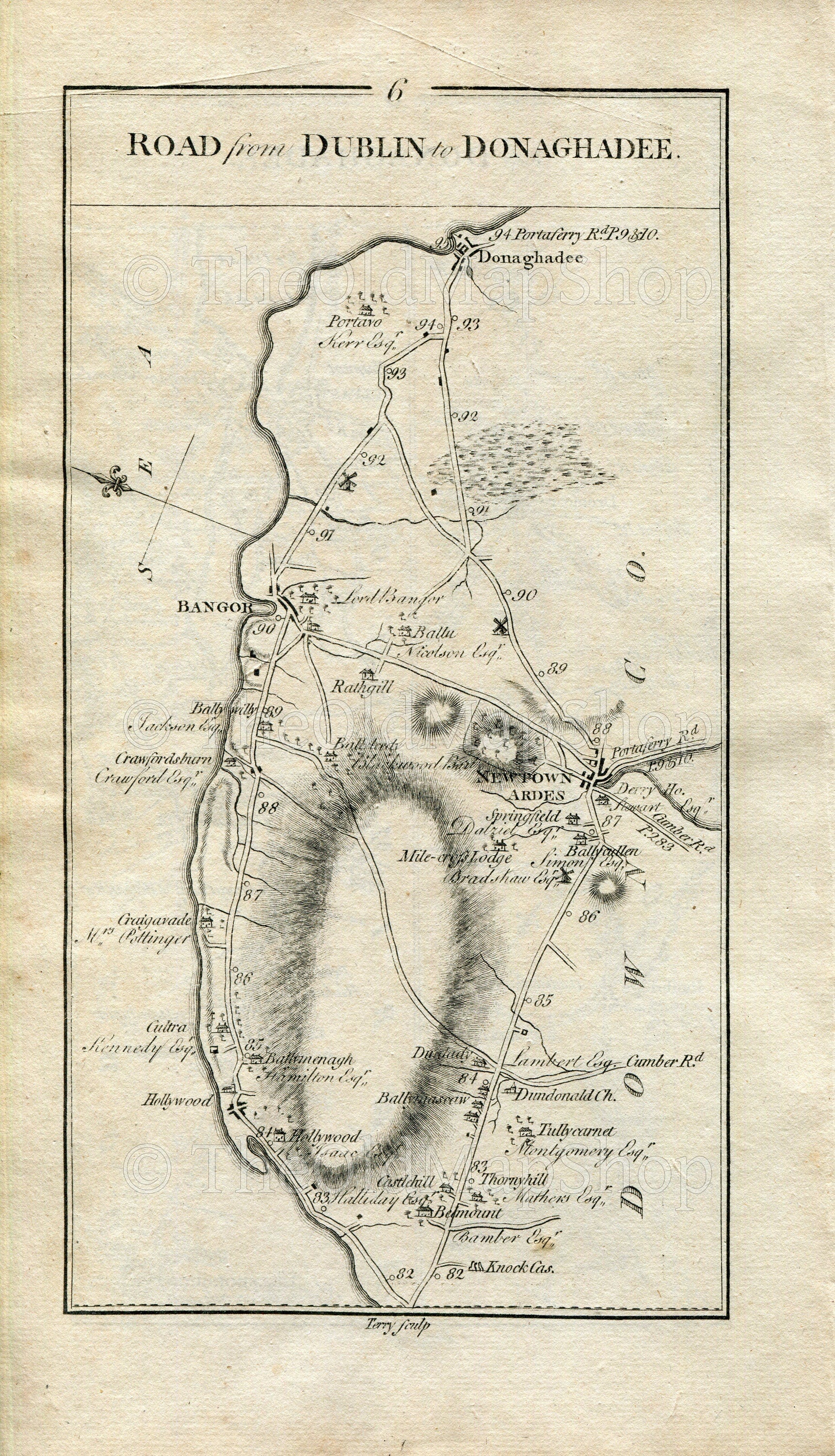 1778 Taylor & Skinner Antique Ireland Road Map 5/6 Banbridge, Dromore Lisburn Dunmurry Belfast Holywood Cultra Bangor Dundonald Newtownards