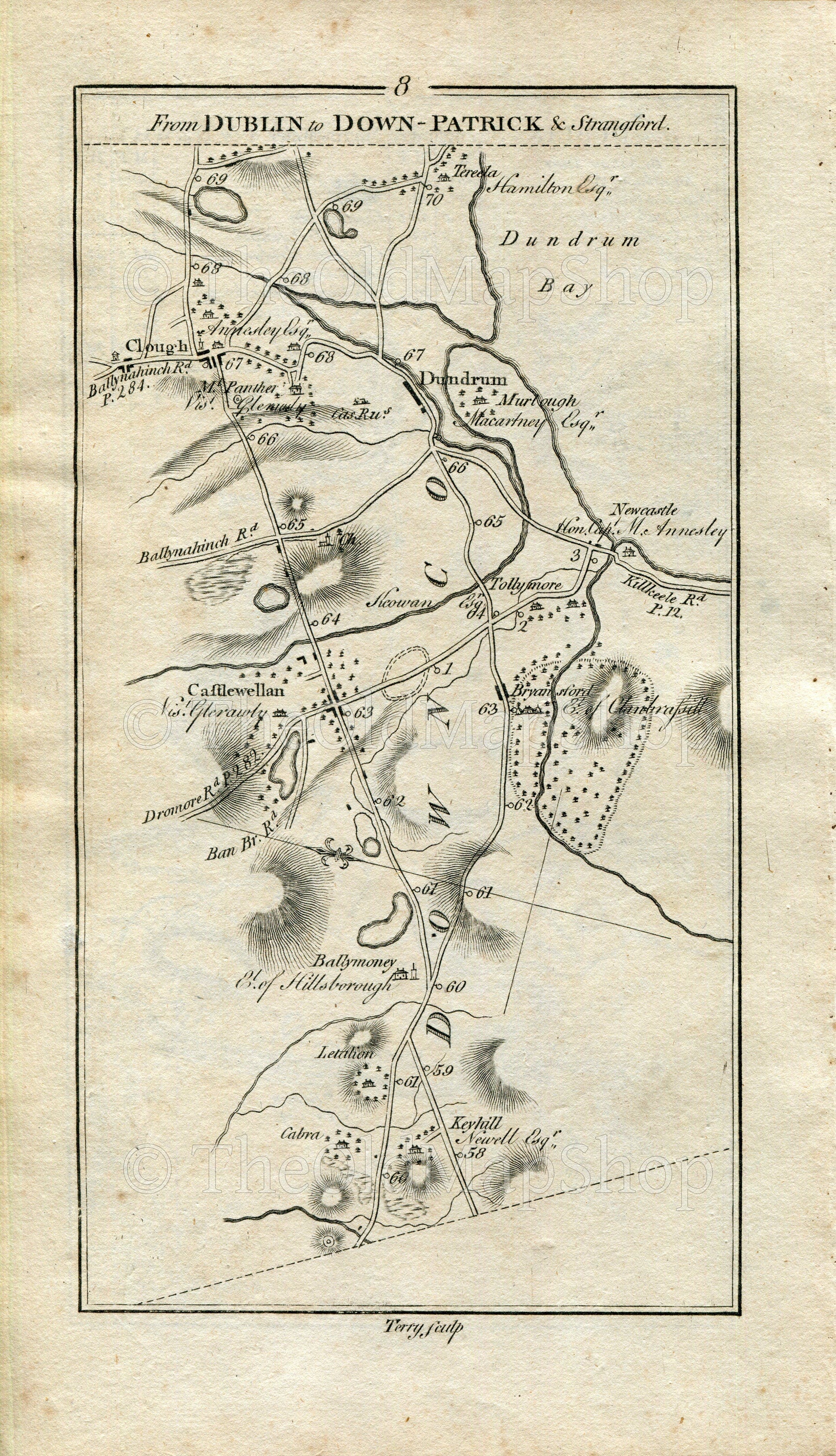 1778 Taylor & Skinner Antique Ireland Road Map 7/8 Newry Jonesborough Warrenpoint Rathfriland Castlewellan Bryansford Newcastle Dundrum
