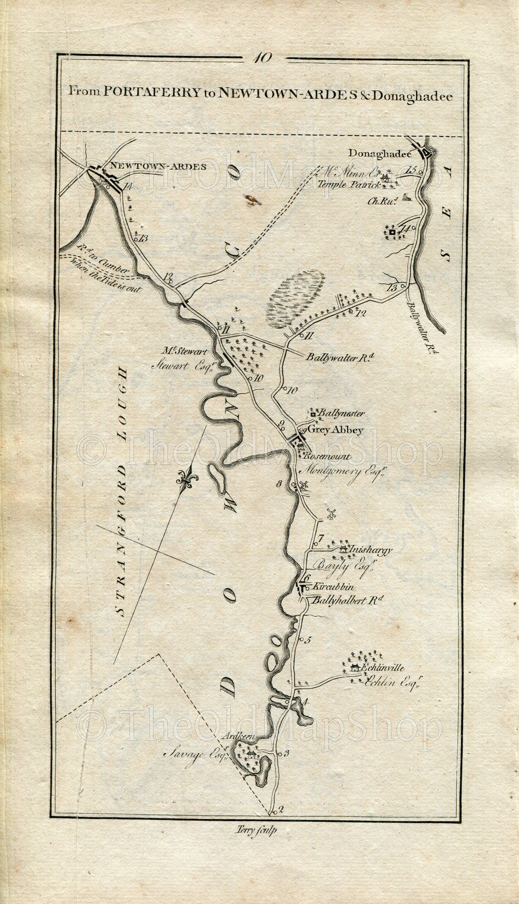 1778 Taylor & Skinner Antique Ireland Road Map 9/10 Downpatrick Killough Ballyhornan Kilclife Strangford Portaferry Kircubbin Newtownards