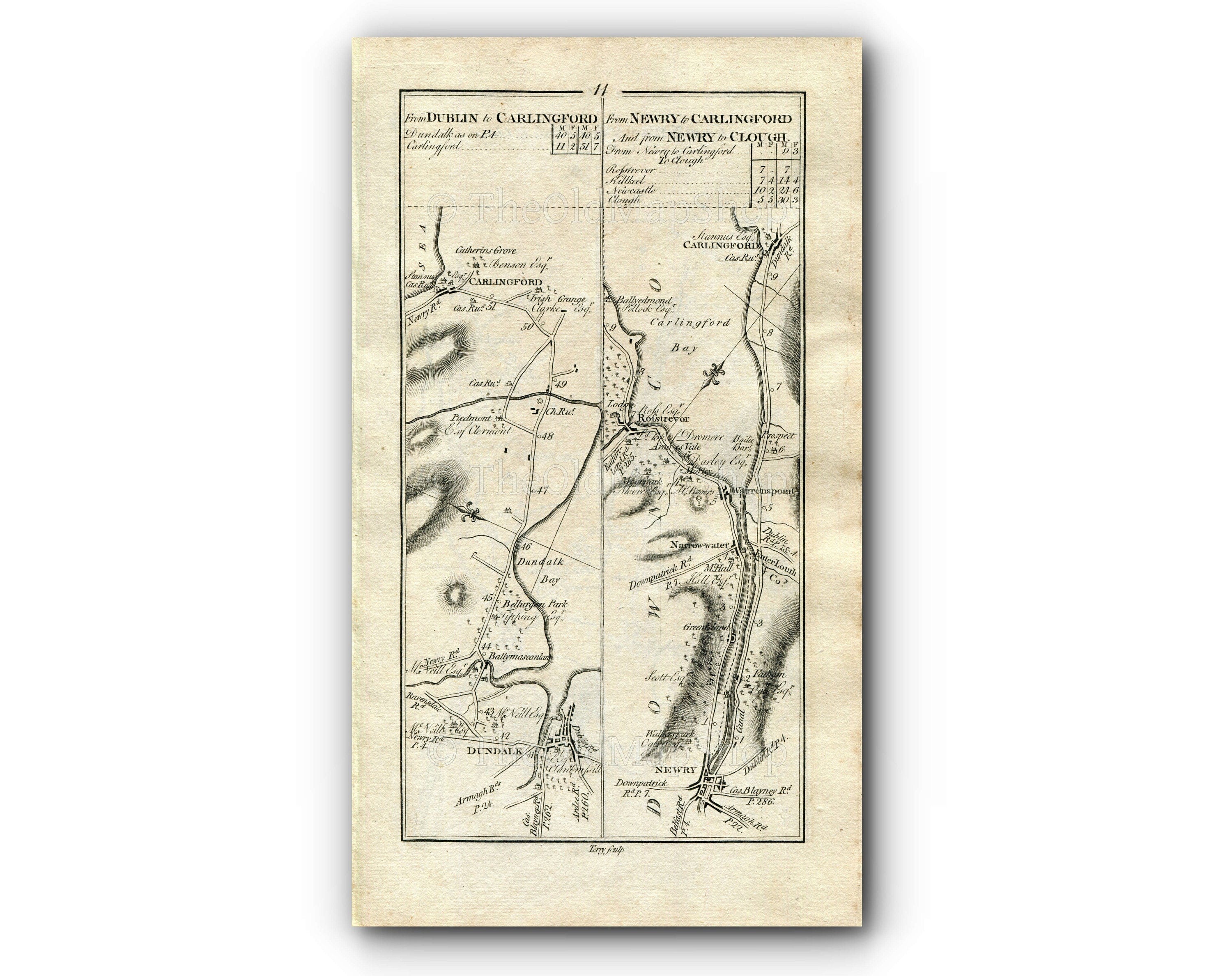 1778 Taylor & Skinner Antique Ireland Road Map 11/12 Newry Warrenpoint Dundalk Carlingford Rostrevor Kilkeel Annalong Newcastle Dundrum
