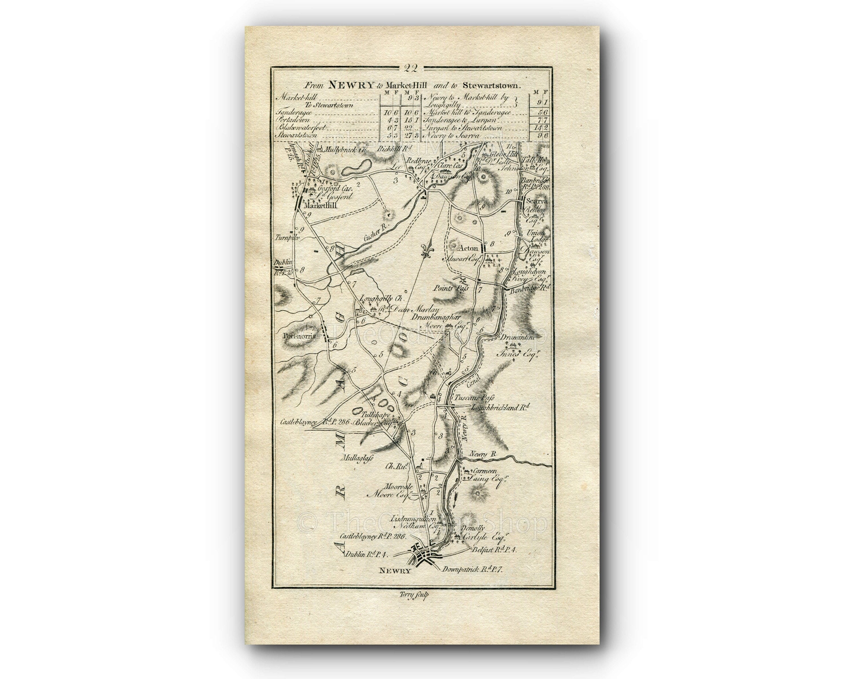 1778 Taylor & Skinner Antique Ireland Road Map 21/22 Glenarm Clough Cushendall Armagh Newry Loughgilly Markethill Poyntzpass Acton Scarva